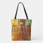 Koel Blauwgroen geel Uniek Retro Steampunk Monogra Tote Bag (Achterkant)