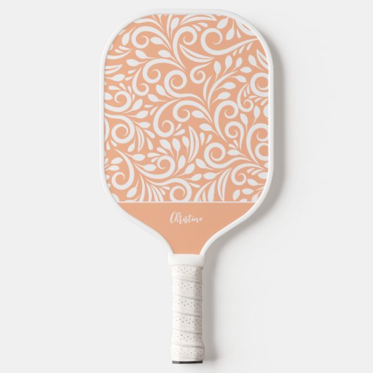 Koel bloemmotief Elegante perzik Monogram naam Chi Pickleball Paddle (Voorkant)