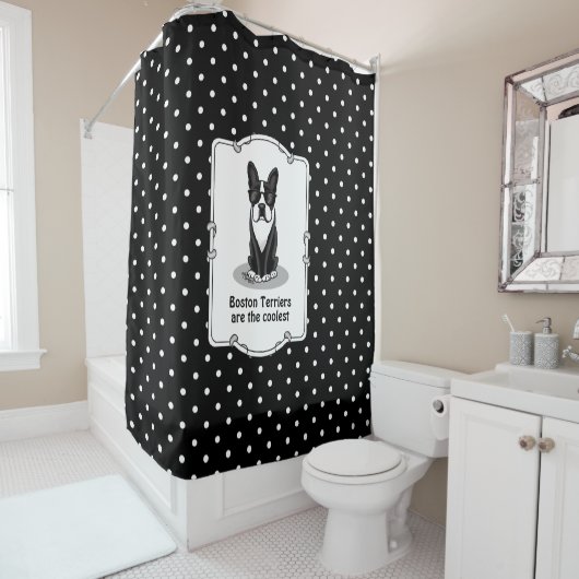 Koel Boston Terrier met zonnebril (zwart) Douchegordijn (In situ)