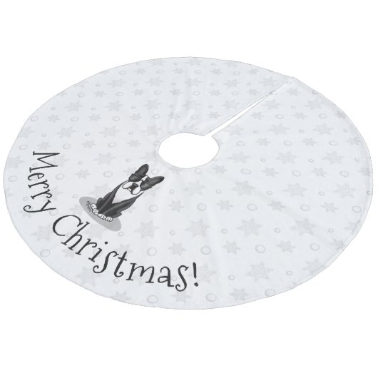 Koel Boston Terrier met zonnebril (zwart) Fleece Kerstboom Rok (Gekanteld)