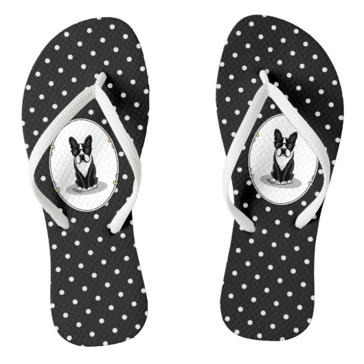 Koel Boston Terrier met zonnebril (zwart) Teenslippers (Voetbed)