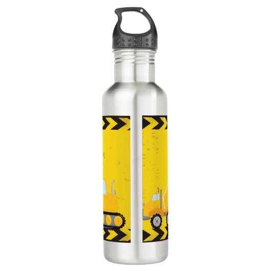 Koel Bouwvoertuig Aangepast geel Kind Waterfles (Achterkant)