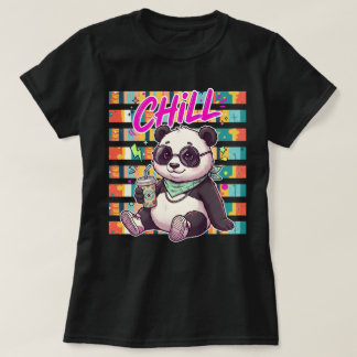 Koel brillenglazige pandabeer T-shirt met zomergra
