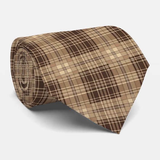 Koel bruin betegeld plaid patroon stropdas (Opgerold)