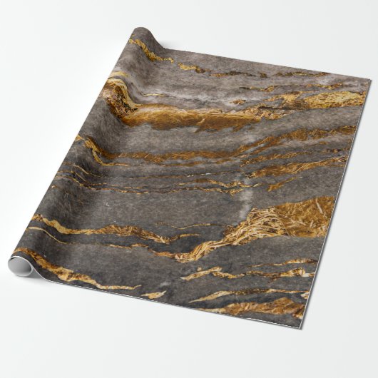 Koel Bruin Goud Marmer Textuur Cadeaupapier (Uitgerold)
