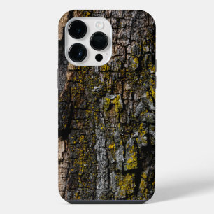 Koel bruin mosachtige houtbast met gele korstmos iPhone 14 pro max hoesje
