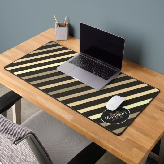 Koel bruin sepia retro strepen geometrisch Monogra Bureaumat (Kantoor 2)
