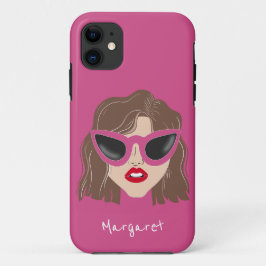 Koel Brunette met Glasses Roze douanenaam Case-Mate iPhone Case