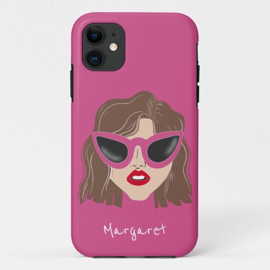 Koel Brunette met Glasses Roze douanenaam Case-Mate iPhone Case (Achterkant)