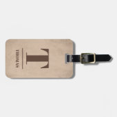 Koel Cadeauband Bruine Monogram Textuur Beige Bagagelabel (Voorkant horizontaal)