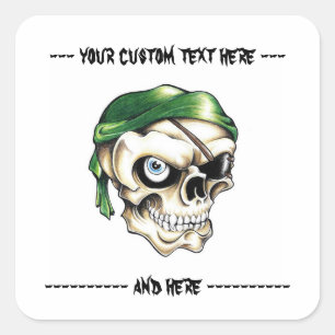 Koel cartoon tattoo symbool pirate skull bandana vierkante sticker