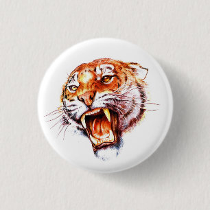 Koel cartoon tattoo symbool rokertijgerkop ronde button 3,2 cm