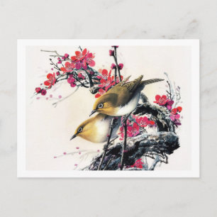 Koel chinese mooie bruine vogelrode kerselboom briefkaart