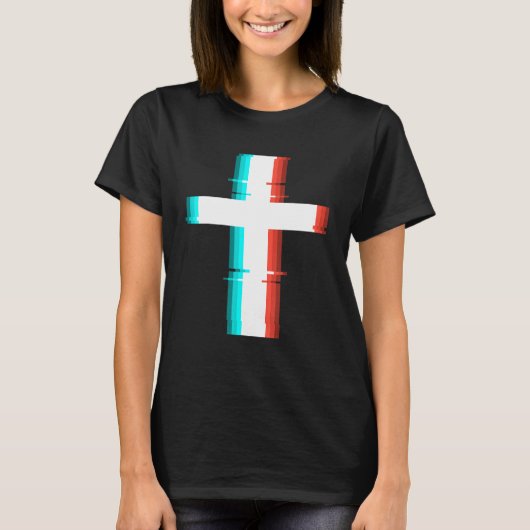 Koel Christelijk kruismatig glitseffect T-shirt (Voorkant)