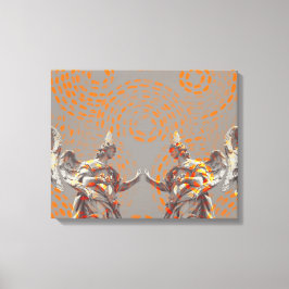 Koel collage van sculpturen en oranje cirkels canvas afdruk