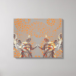 Koel collage van sculpturen en oranje cirkels canvas afdruk