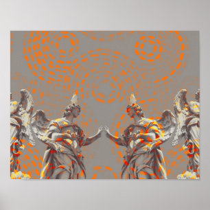 Koel collage van sculpturen en oranje cirkels poster
