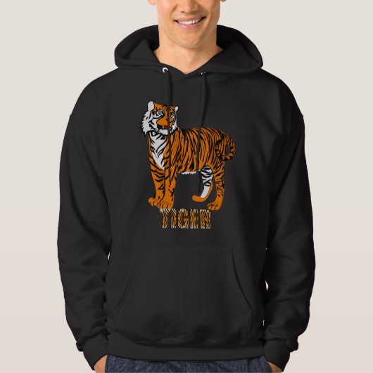 Koel contrast goed werk van tijgerillustratie zwar hoodie (Voorkant)
