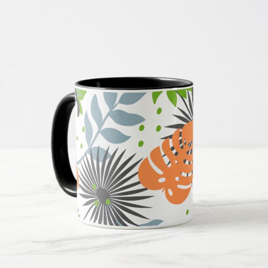 Koel contrast Oranje en groen patroon op zwart Mok (Voorkant links)