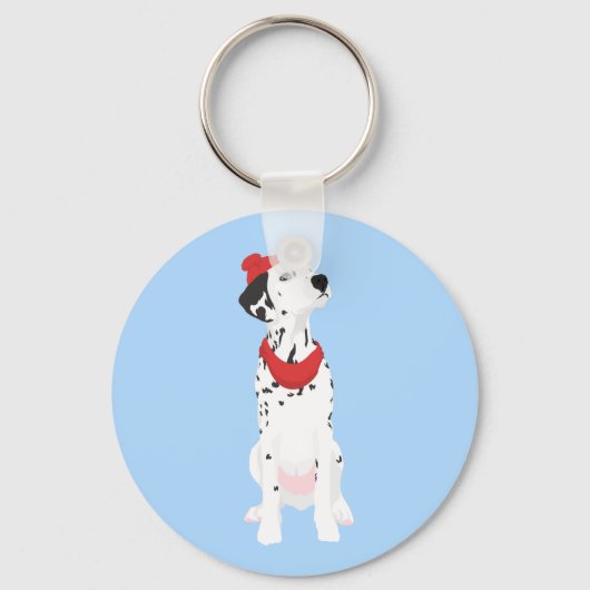 Koel Dalmatian met rood Pet en sjaal Sleutelhanger (Voorkant)
