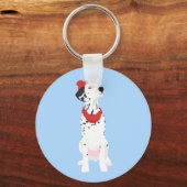 Koel Dalmatian met rood Pet en sjaal Sleutelhanger (Voorkant)