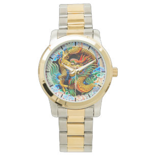 Koel de chinese kleurrijke drakenbloem horloge