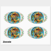 Koel de chinese kleurrijke drakenbloem ovale sticker (Vel)