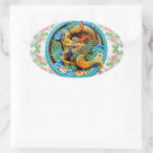 Koel de chinese kleurrijke drakenbloem ovale sticker (Tas)