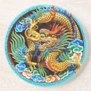 Koel de chinese kleurrijke drakenbloem zandsteen onderzetter