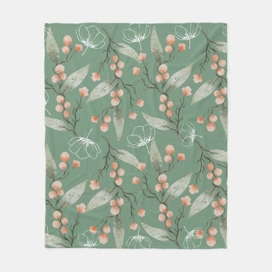 Koel de groene Trendy achtergrond floral voor haar Fleece Deken (Voorkant)