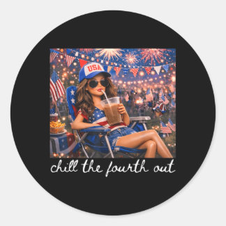 Koel de vierde uit 4 juli Amerikaanse meisje Ronde Sticker