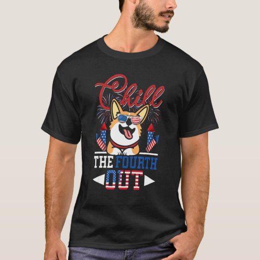 Koel de vierde uit Corgi hond 4 juli T-shirt (Voorkant)