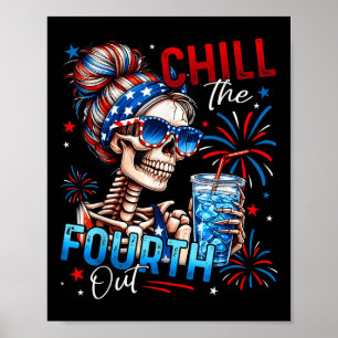 Koel de vierde uit, grappig skelet retro 4 juli poster