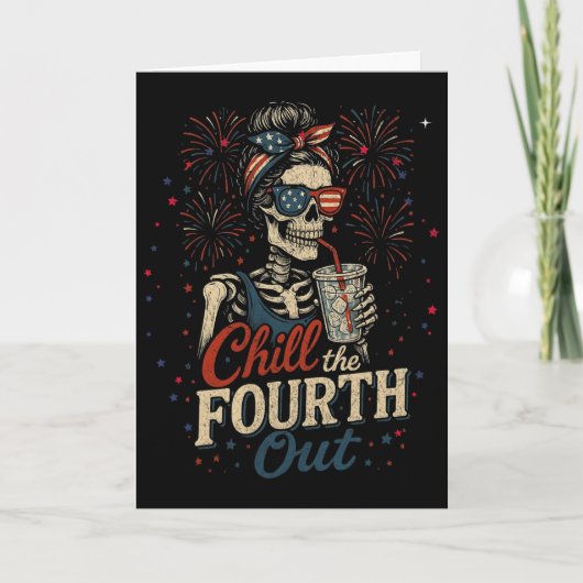Koel de vierde uit, grappig Usa skelet 4 juli Kaart (Voorkant)