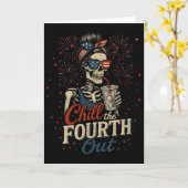 Koel de vierde uit, grappig Usa skelet 4 juli Kaart (Gele Bloem)
