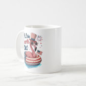Koel de vierde uit, leuke 4 juli flamingo koffiemok (Voorkant links)