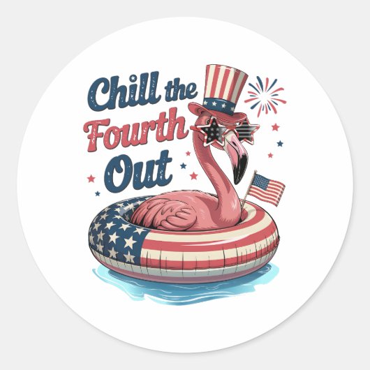 Koel de vierde uit, leuke 4 juli flamingo ronde sticker (Voorkant)