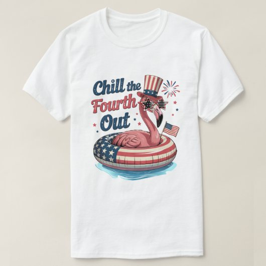 Koel de vierde uit, leuke 4 juli flamingo t-shirt (Design voorkant)