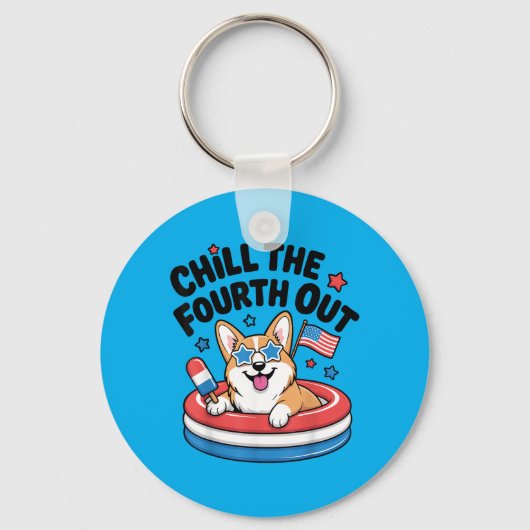 Koel de vierde uit Schattige Corgi Patriottische 4 Sleutelhanger (Voorkant)