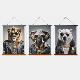 Koel dier met zonnebril en een leren jas hangend wandkleed