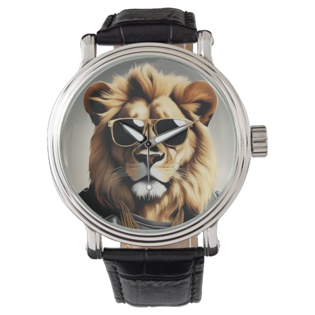 Koel dier met zonnebril en een leren jas horloge (Voorkant)