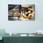 Koel dier met zonnebril en een leren jas spandoek (Beurs)