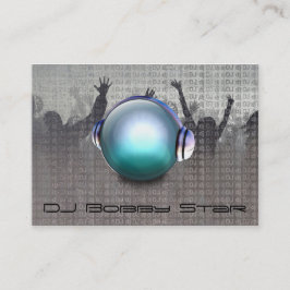 Koel dj metalic visitekaartje met 3D DJ logo.