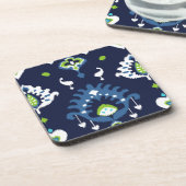 Koel donkerblauw en groene stammenikop bier onderzetter (Linkerzijde)