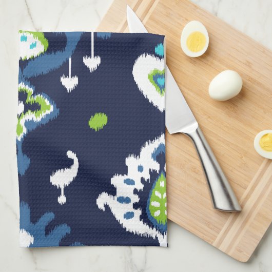 Koel donkerblauw en groene stammenikop theedoek (Quarter Fold)