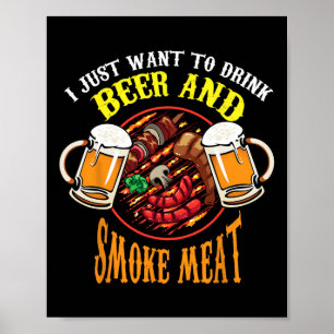 Koel drank bier en rookvlees BBQ Funny Foodie Lo Poster
