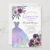 Koel dress, Confetti Violet Flowers Quinceañera Kaart (Voorkant)
