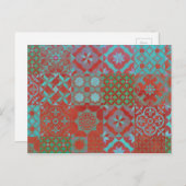 Koel-, driedubbele Egeïsche tegels in rood en blau Briefkaart (Voorkant / Achterkant)