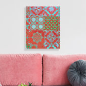 Koel-, driedubbele Egeïsche tegels in rood en blau Canvas Afdruk (Insitu (Woonkamer))