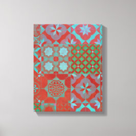 Koel-, driedubbele Egeïsche tegels in rood en blau Canvas Afdruk